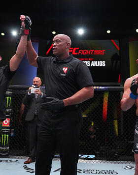 Vicente Luque reacts after his victory against Rafael Dos Anjos of Brazil in a welterweight fight during the UFC Fight Night event at UFC APEX on August 12, 2023 in Las Vegas, Nevada. (Photo by Al Powers/Zuffa LLC)