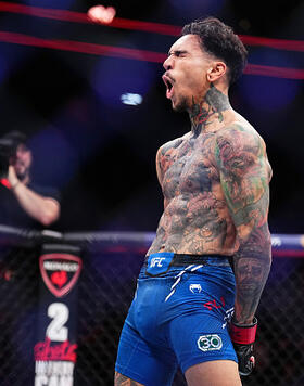 Andre Fili reacts to his win in a featherweight fight during the UFC 296 event at T-Mobile Arena on December 16, 2023 in Las Vegas, Nevada. (Photo by Chris Unger/Zuffa LLC)