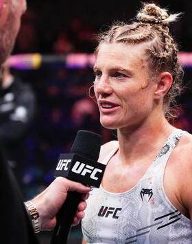 Manon Fiorot of France reacts after her unanimous-decision victory against Erin Blanchfield in a flyweight bout during the UFC Fight Night event at Boardwalk Hall Arena on March 30, 2024 in Atlantic City, New Jersey. (Photo by Jeff Bottari/Zuffa LLC)