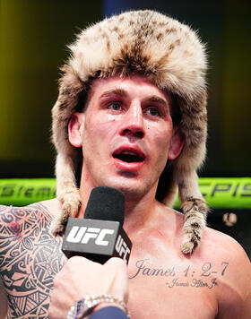 Brendan Allen reacts after his victory against Chris Curtis in a middleweight fight during the UFC Fight Night event at UFC APEX on April 06, 2024 in Las Vegas, Nevada. (Photo by Jeff Bottari/Zuffa LLC)