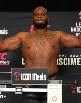 Derrick Lewis poses on the scale during the UFC Fight Night official weigh-in at the Hyatt Regency St. Louis on May 10, 2024 in St Louis, Missouri. (Photo by Josh Hedges/Zuffa LLC)