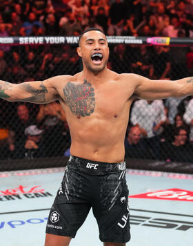 Carlos Ulberg of New Zealand reacts after his TKO victory over Alonzo Menifield in a light heavyweight fight during the UFC Fight Night event at Enterprise Center on May 11, 2024 in St Louis, Missouri. (Photo by Josh Hedges/Zuffa LLC)