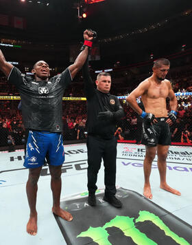 Joaquin Buckley reacts after his victory over Nursulton Ruziboev of Uzbekistan a welterweight fight during the UFC Fight Night event at Enterprise Center on May 11, 2024 in St Louis, Missouri. (Photo by Josh Hedges/Zuffa LLC)