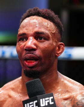 Lerone Murphy of England reacts after his victory against Edson Barboza of Brazil in a featherweight fight during the UFC Fight Night event at UFC APEX on May 18, 2024 in Las Vegas, Nevada. (Photo by Chris Unger/Zuffa LLC)