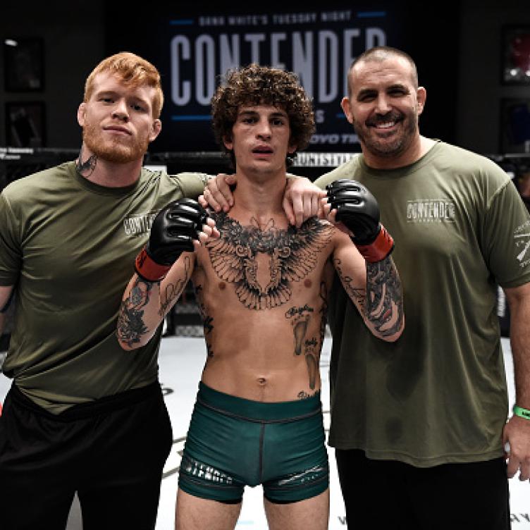 Sean O'Malley celebrates his knockout victory over Alfred Khashakyan in their bantamweight bout during Dana White's Tuesday Night Contender Series at the TUF Gym on July 18, 2017 in Las Vegas, Nevada. (Photo by Brandon Magnus/DWTNCS)