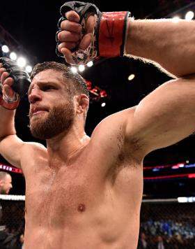 Calvin Kattar celebrates after his knockout victory over Shane Burgos in their featherweight bout during the UFC 220 event at TD Garden on January 20, 2018 in Boston, Massachusetts. (Photo by Jeff Bottari/Zuffa LLC)