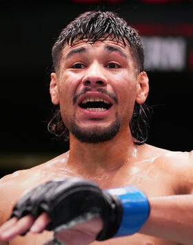 Gilbert Urbina reacts after defeating Orion Cosce in a welterweight fight during the UFC Fight Night event at UFC APEX on May 20, 2023 in Las Vegas, Nevada. (Photo by Chris Unger/Zuffa LLC)