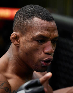  Jailton Almeida of Brazil reacts after his victory over Danilo Marques of Brazil in their light heavyweight fight during the UFC Fight Night event at UFC APEX on February 05, 2022 in Las Vegas, Nevada. (Photo by Chris Unger/Zuffa LLC)