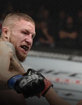 Steven Peterson knocks out Martin Bravo of Mexico with a spinning back fist in their featherweight bout during the UFC Fight Night event on September 21, 2019 in Mexico City, Mexico. (Photo by Josh Hedges/Zuffa LLC)