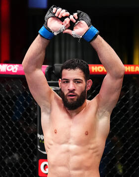 Nassourdine Imavov of Russia reacts after the conclusion of his middleweight fight against Roman Dolidze of Georgia during the UFC Fight Night event at UFC APEX on February 03, 2024 in Las Vegas, Nevada. (Photo by Chris Unger/Zuffa LLC)