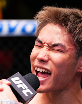 Tatsuro Taira of Japan reacts after his victory against Alex Perez in a flyweight fight during the UFC Fight Night event at UFC APEX on June 15, 2024 in Las Vegas, Nevada. (Photo by Chris Unger/Zuffa LLC)