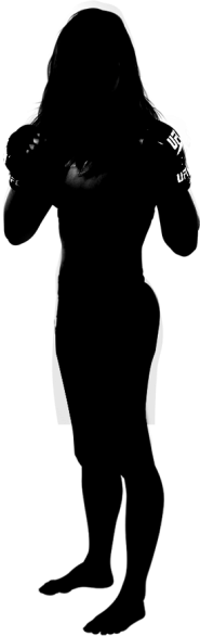 Silhouette of a woman standing in a fighting stance facing the right